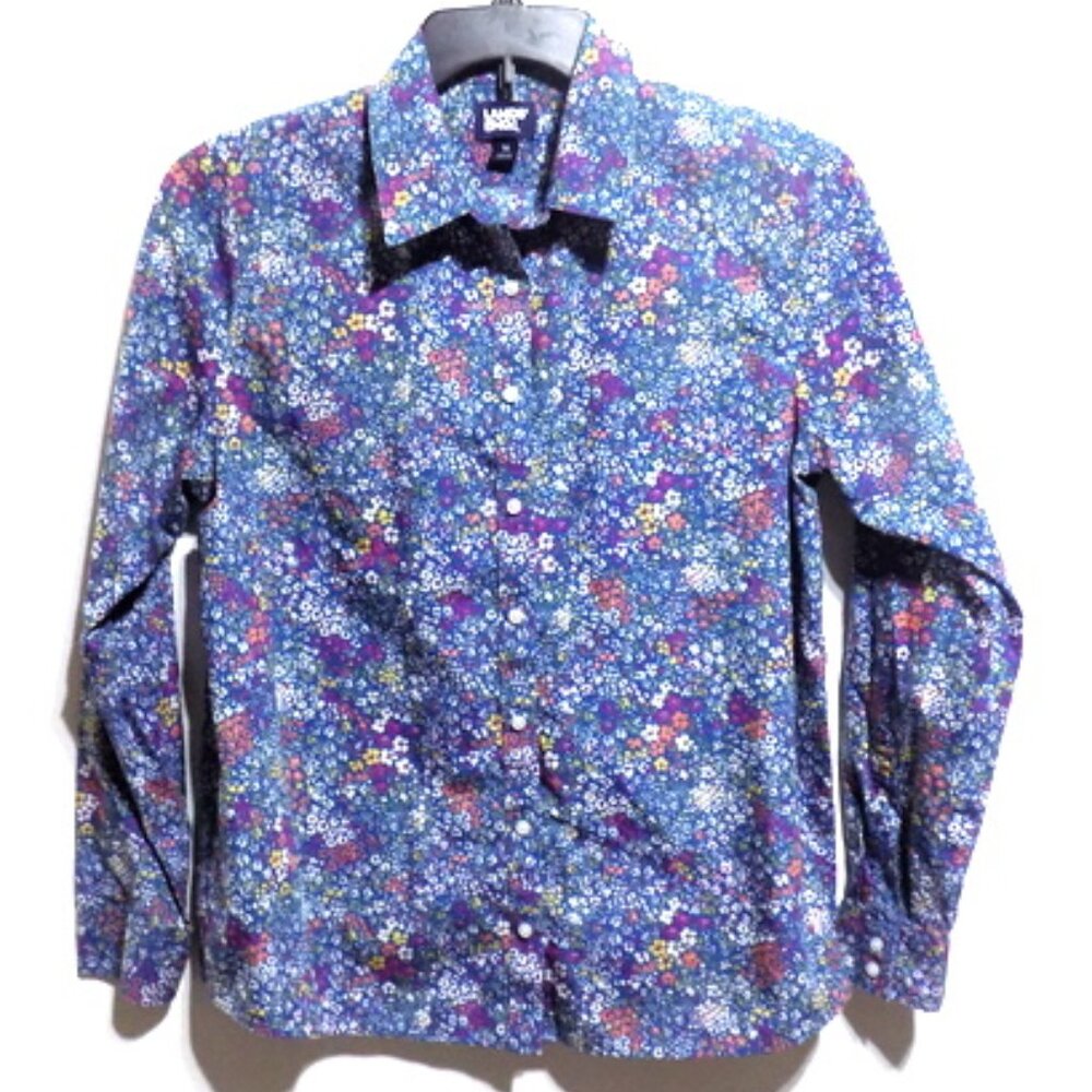 Lands' End Women’s Long Sleeve, Button-down Shirt in Blue Floral Print –Size: 14